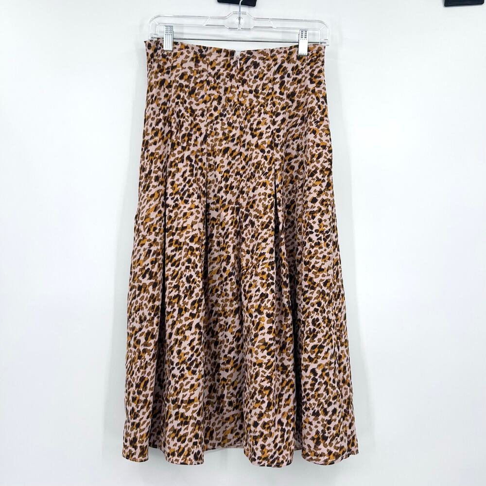 NWT Ann Taylor Leopard Print Pleated Maxi Skirt Size 2 Pink Brown Brushstroke - Picture 9 of 12
